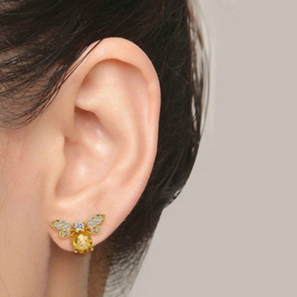 Bee Gold Citrine Stone Earrings 🐝 - Picture 6 of 7